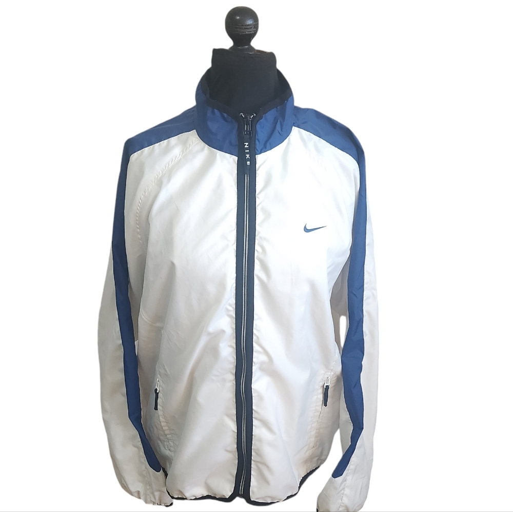 Vintage Nike Track Jacket White Blue Zipper Swoosh Big Logo Athletic Unisex Sz M